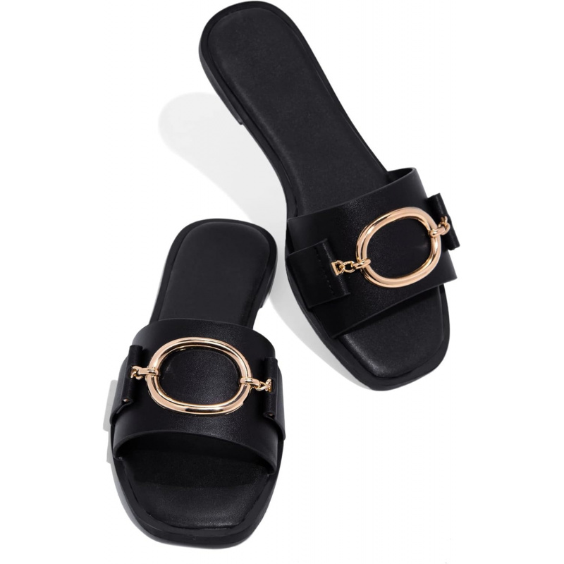 Coutgo Womens Square Toe Dressy Summer Slides