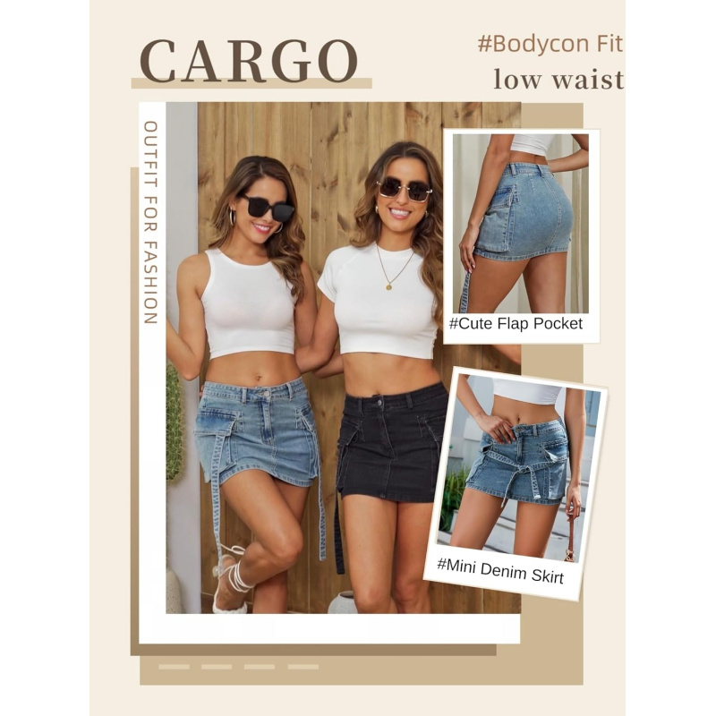 Women Cargo Denim Mini Low Skirt