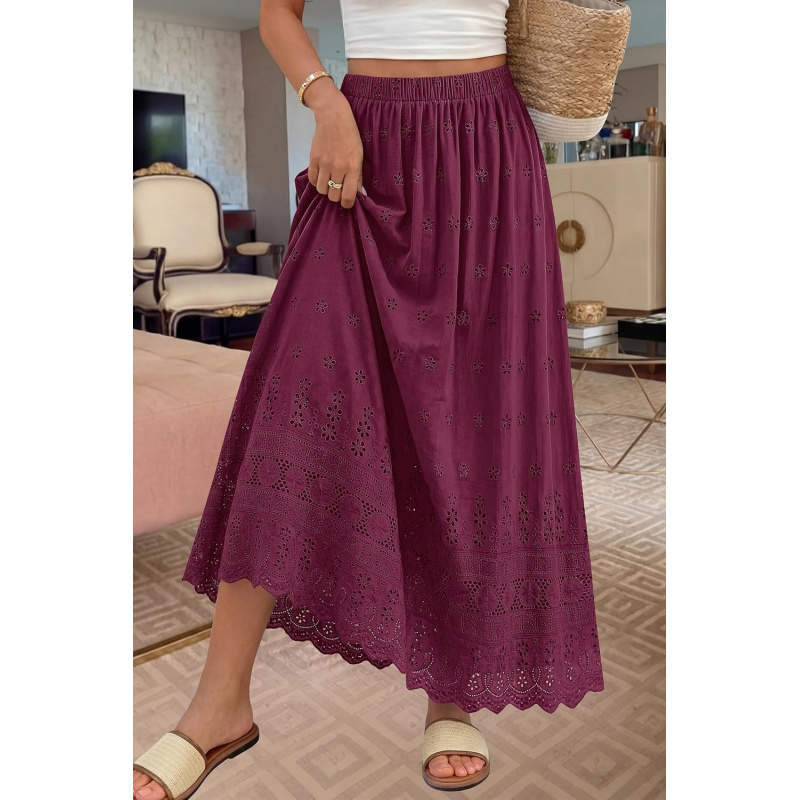 Women Summer Maxi Skirt Cute Elastic High Waist