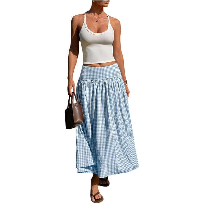 Women's Plaid Gingham Maxi Skirt