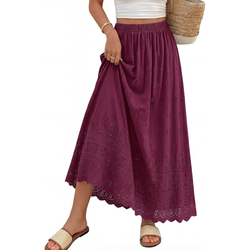 Women Summer Maxi Skirt Cute Elastic High Waist