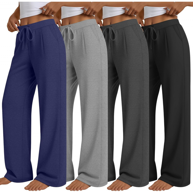 4 Pack Women's Lounge Pants Wide Leg Yoga Pants