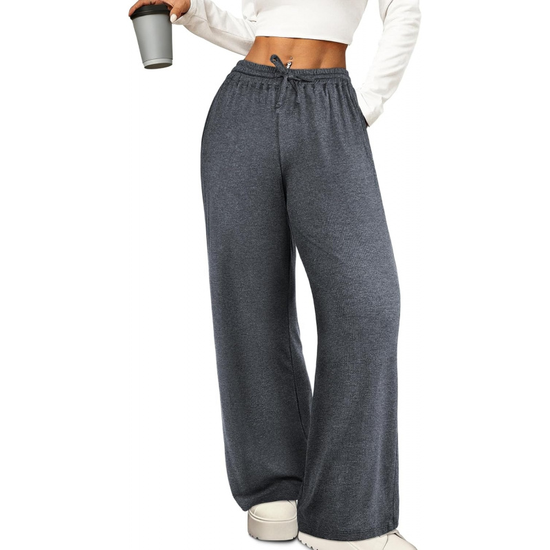 Women's Wide Leg Pants with Pockets Ribbed Knit