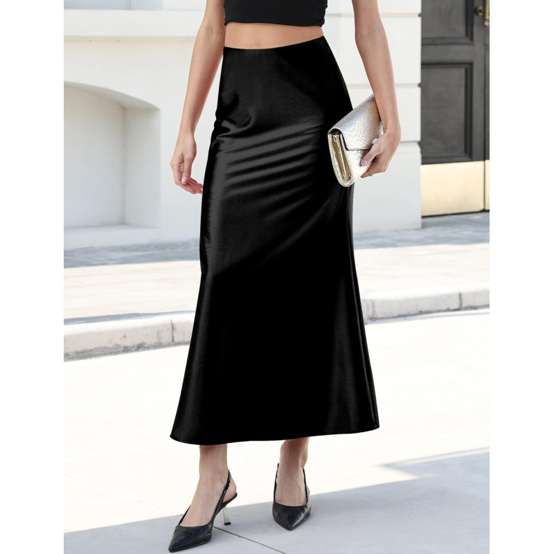 Women's Satin Maxi Skirt Long A Line