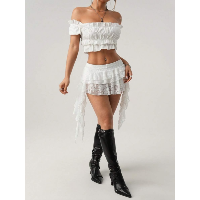 Women's Y2K Mini Skirt Ruffle Lace Asymmetrical