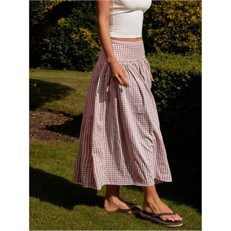 Women's Plaid Gingham Maxi Skirt