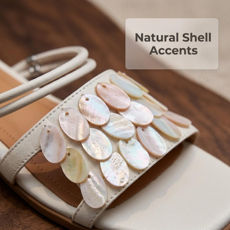 Fashion Pearl Shell Flat Slide Sandals Soft
