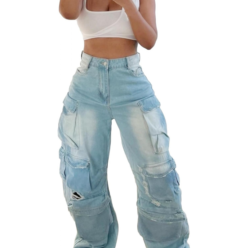 Women's Cargo Baggy Straight Jeans Streetwear