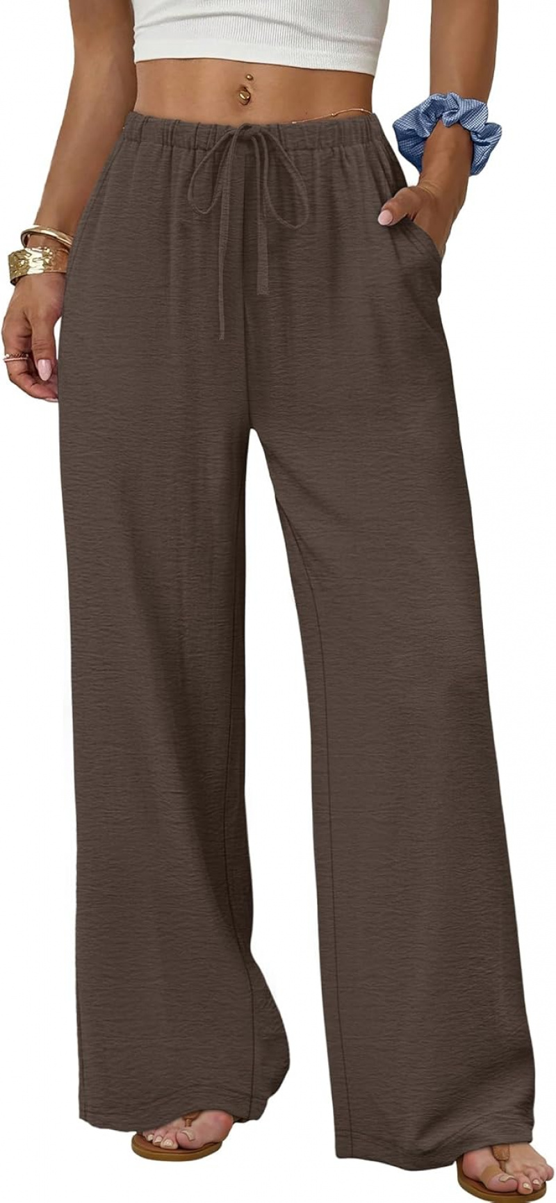 Wide Leg Pants for Women Flowy Palazzo Drawstring