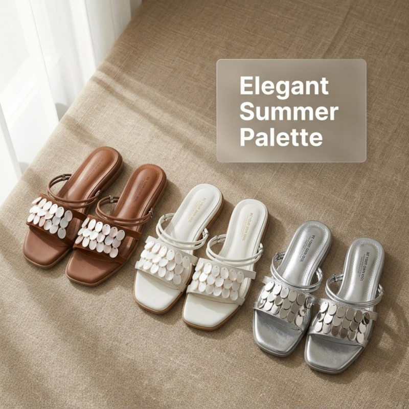 Fashion Pearl Shell Flat Slide Sandals Soft