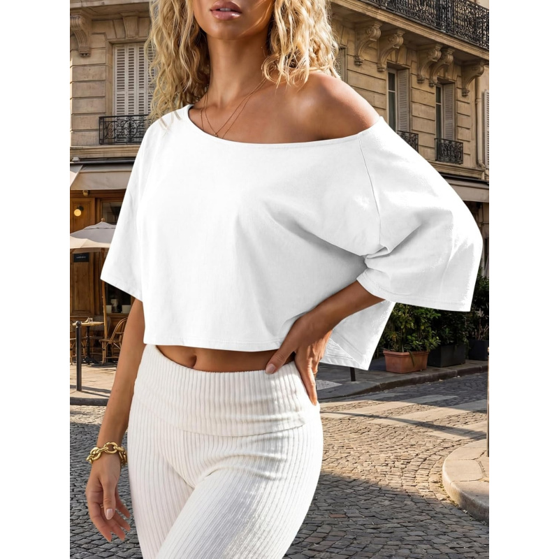 Women's Off The Shoulder Cropped Tops Batwing