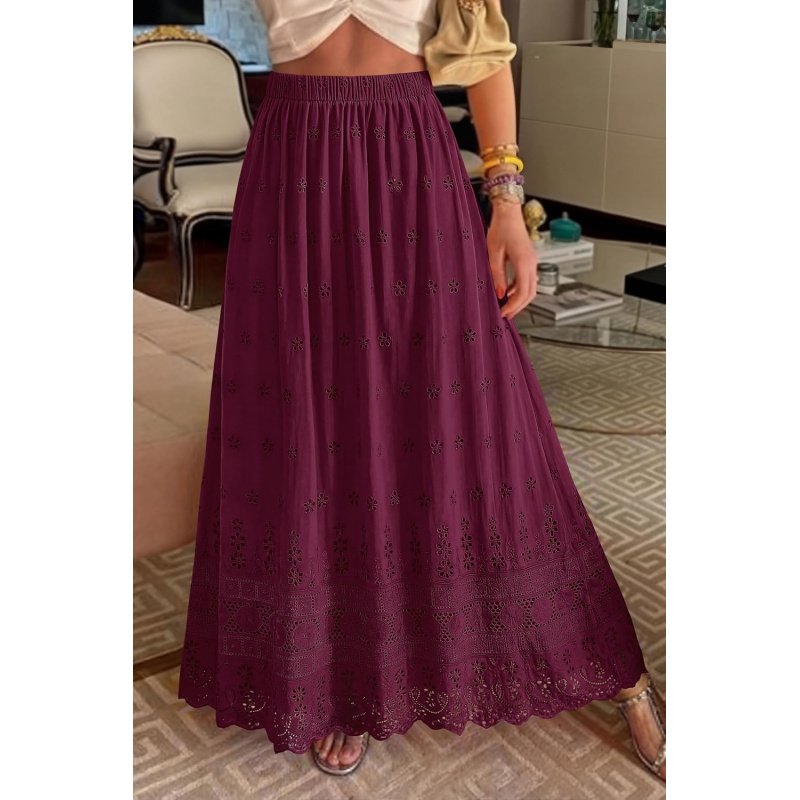 Women Summer Maxi Skirt Cute Elastic High Waist
