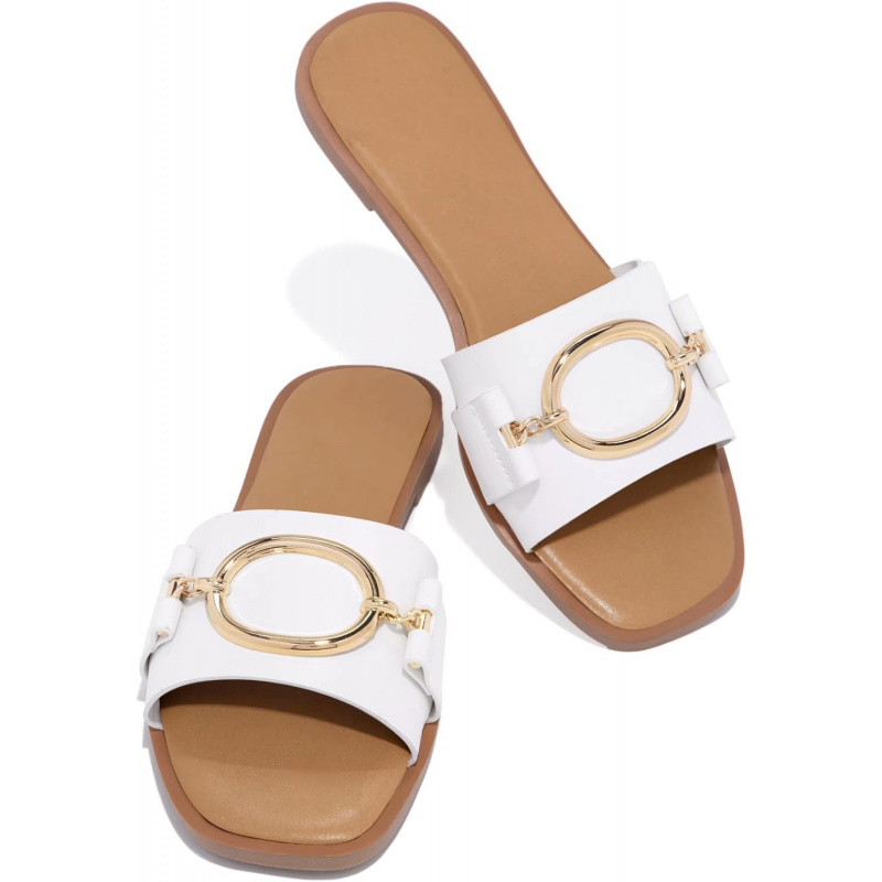 Coutgo Womens Square Toe Dressy Summer Slides