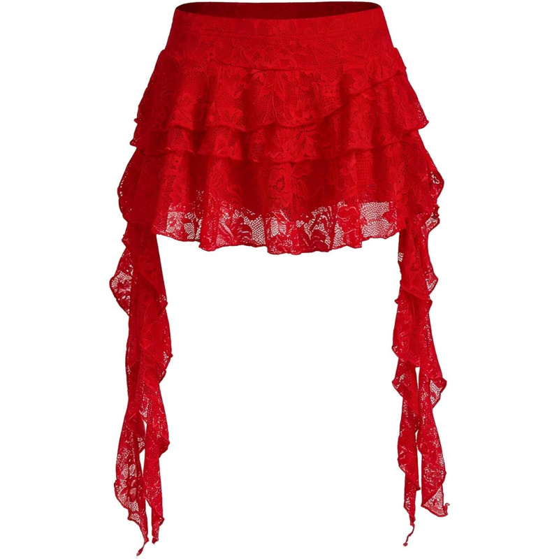 Women's Y2K Mini Skirt Ruffle Lace Asymmetrical