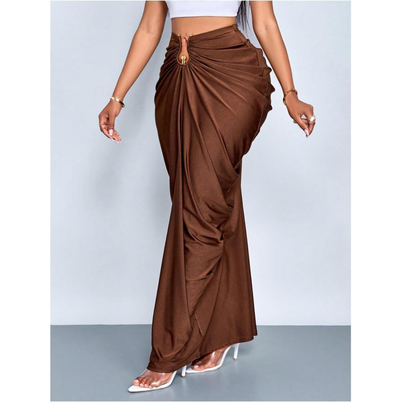 Women's Ruched Bodycon Maxi Skirt
