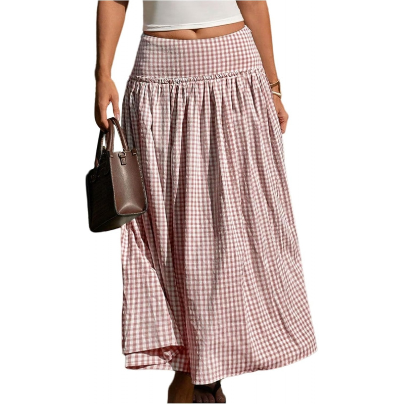 Women's Plaid Gingham Maxi Skirt