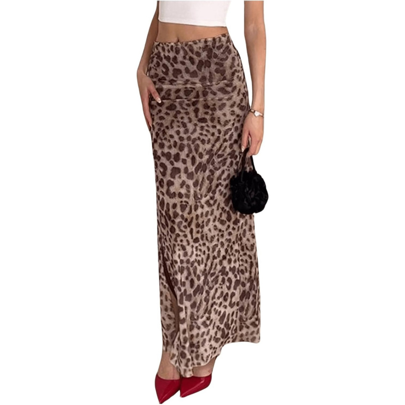 Women's Y2K Leopard Skirt High Waisted Maxi Skirt
