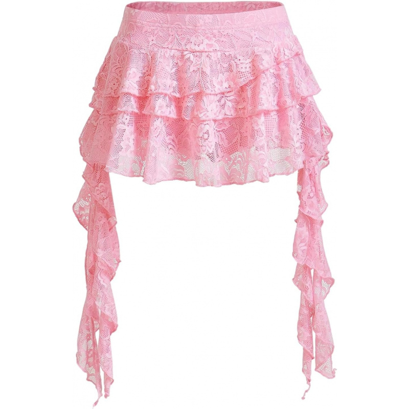 Women's Y2K Mini Skirt Ruffle Lace Asymmetrical