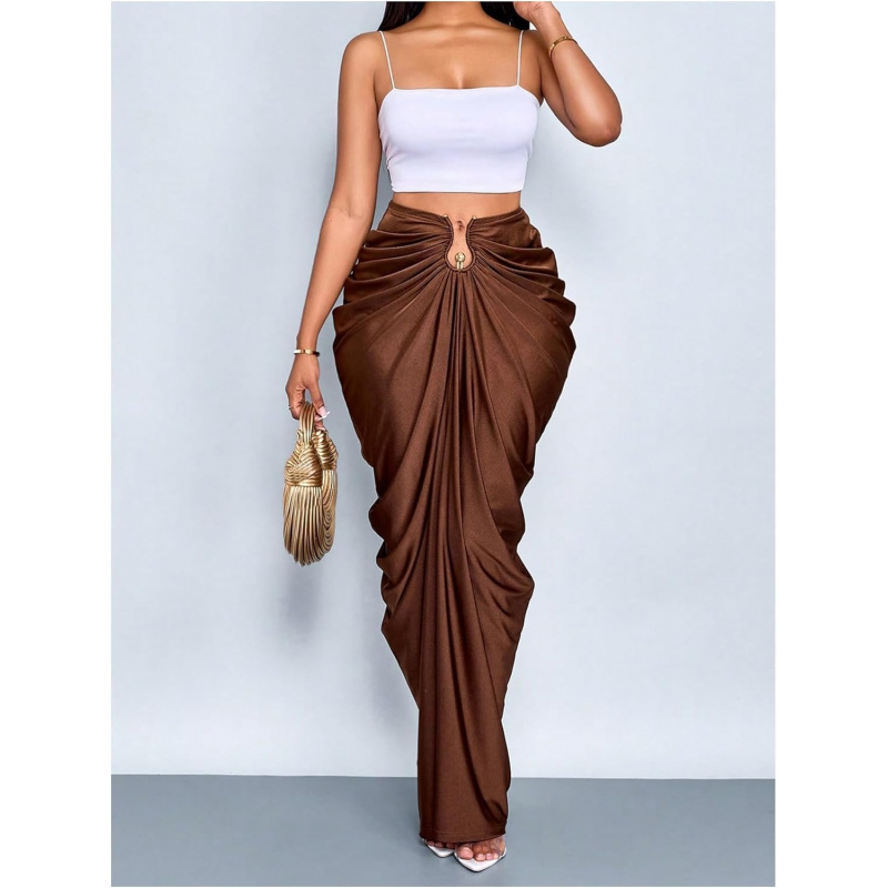 Women's Ruched Bodycon Maxi Skirt