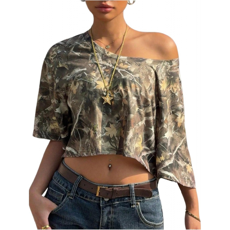 Women's Y2k Camo Print Off The Shoulder